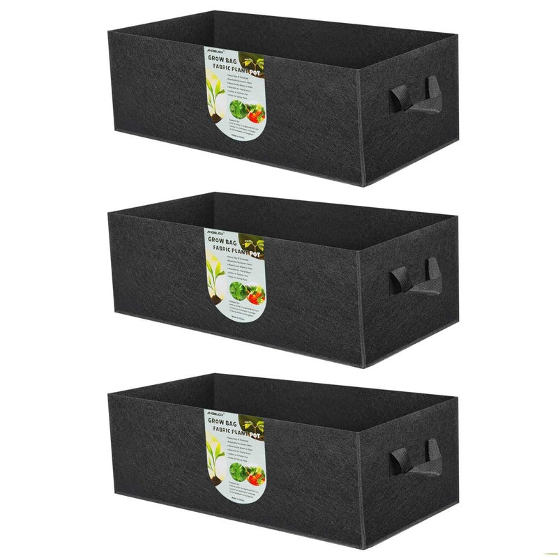 ANGELIOX 3-Pack Grow Bags, 10 Gallon Heavy Duty 300G Thickened Nonwoven Fabric Raised Garden Bed Square Flower Planter Containers for Carrot Onion,Flowers,Fruit/Growing Pots with Handles(60x30x20cm) - Image 1